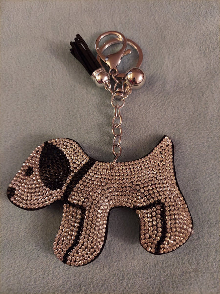 Bling Rhinestone French Bulldog Puffy Tassel Key Chain Purse Charm