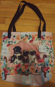 Family Portrait Tibetan Spaniel Dog Puppy Tote Bag, School Book Bag