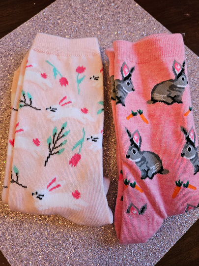 Here comes Peter Cottontail Bunny Rabbit Pink Ladies Crew Socks 3 designs