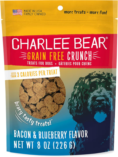 Charlee Bear — Grain Free Crunch, Beary Tasty Dog Treats! resealable 8 oz, 5 flavor options, Bacon & Blueberry, Beef & Cheese, Cheese & Egg, Peanut Butter & Banana, Turkey Sweet Potato & Cranberry