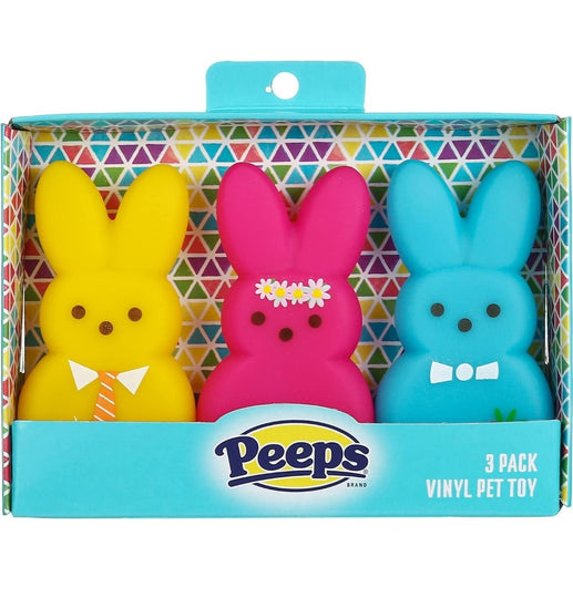 Officially Licensed Easter Bunny Peeps Vinyl Squeaker Dog Toy 3 Colors in 1 package