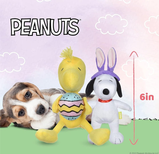 Peanuts 9 Inch Easter Beagle Snoopy and Woodstock Dog Toys Squeaky Plush Fabric Officially Licensed