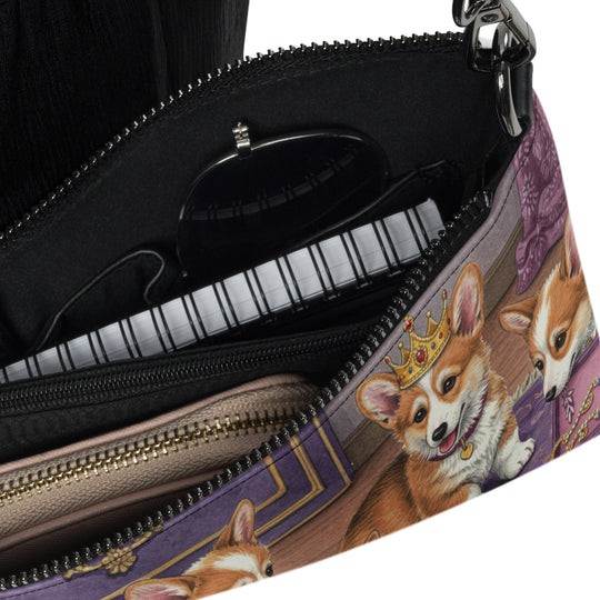 Ladies Pembroke Welsh Corgi Puppy Dog and Crown Jewels Crossbody Purse Clutch Handbag 2 Designs Available