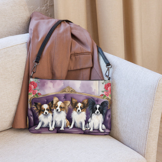 Papillon Dog Crossbody Purse Clutch Handbag 2 Designs Available