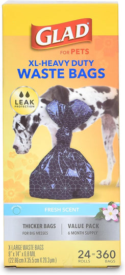 Dog Waste Poop Bags, 3 options, Glad Extra Large Heavy Duty Fresh Scent 360 count, Glad Dog Waste Bags Lavender Scent 120 count, Single Roll