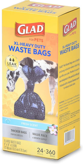 Dog Waste Poop Bags, 3 options, Glad Extra Large Heavy Duty Fresh Scent 360 count, Glad Dog Waste Bags Lavender Scent 120 count, Single Roll