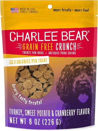 Charlee Bear — Grain Free Crunch, Beary Tasty Dog Treats! resealable 8 oz, 5 flavor options, Bacon & Blueberry, Beef & Cheese, Cheese & Egg, Peanut Butter & Banana, Turkey Sweet Potato & Cranberry