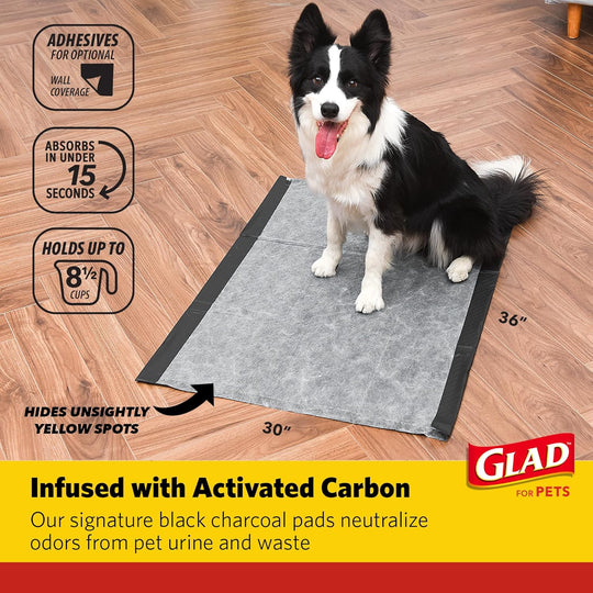 Glad for Pets Puppy Training Potty Pee Pads, great for the Whelping Box, two options; Day to Night Activated Carbon 24 count, Black Charcoal 30 count