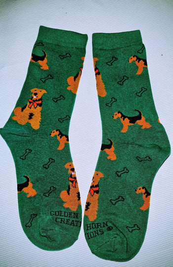 Airedale Lakeland Welsh Terrier Dog Breed Ladies Novelty Socks 2 designs