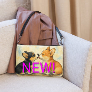 Ladies Pembroke Welsh Kissing Corgi Puppy Dog Crossbody Purse Clutch Handbag