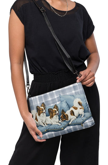 Ladies Papillon Puppy Dog Crossbody Purse Clutch Handbag