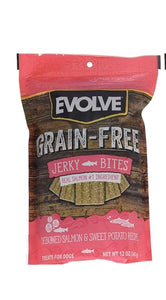 Evolve Grain Free Deboned Salmon and Sweet Potato Jerky Bites Dog Treats, 25oz  Made in the USA