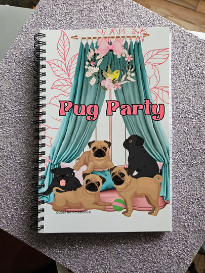 It’s a Pug Party!  Puppy Dog Blank Notebook Journal Planner Book Diary