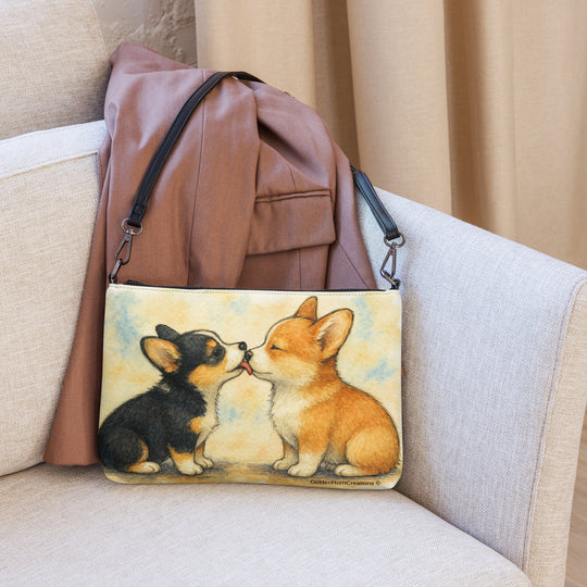 Ladies Pembroke Welsh Kissing Corgi Puppy Dog Crossbody Purse Clutch Handbag