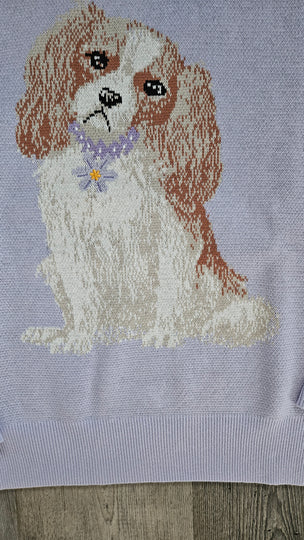 New Cavalier King Charles Spaniel Puppy Dog Purple Ladies Knit Sweater