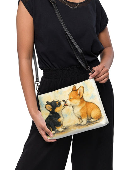 Ladies Pembroke Welsh Kissing Corgi Puppy Dog Crossbody Purse Clutch Handbag