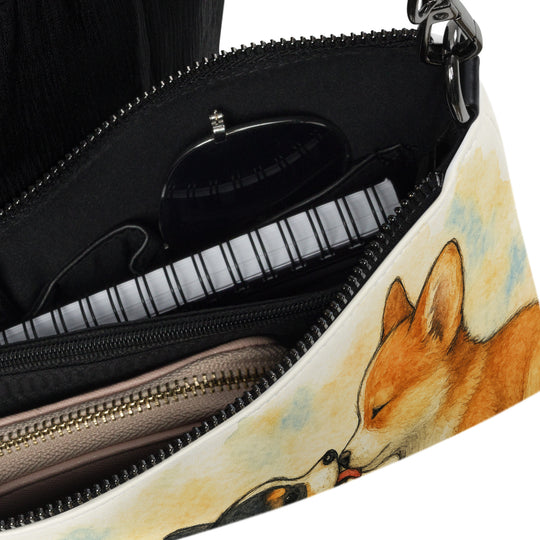 Ladies Pembroke Welsh Kissing Corgi Puppy Dog Crossbody Purse Clutch Handbag