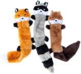 ZippyPaws Skinny Peltz - Fox, Raccoon, & Squirrel - No Stuffing Squeaky Dog Toys, Unstuffed Chew Toy for Small & Medium Breeds, Bulk Multi Pack of 3 Soft Plush Toys, Flat No Stuffing Puppy Dog Toys - 18"