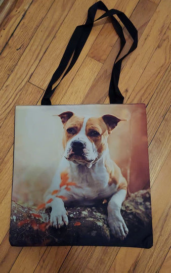 Tan / Fawn Pit Bull Terrier Dog Tote Bag, School Book Bag