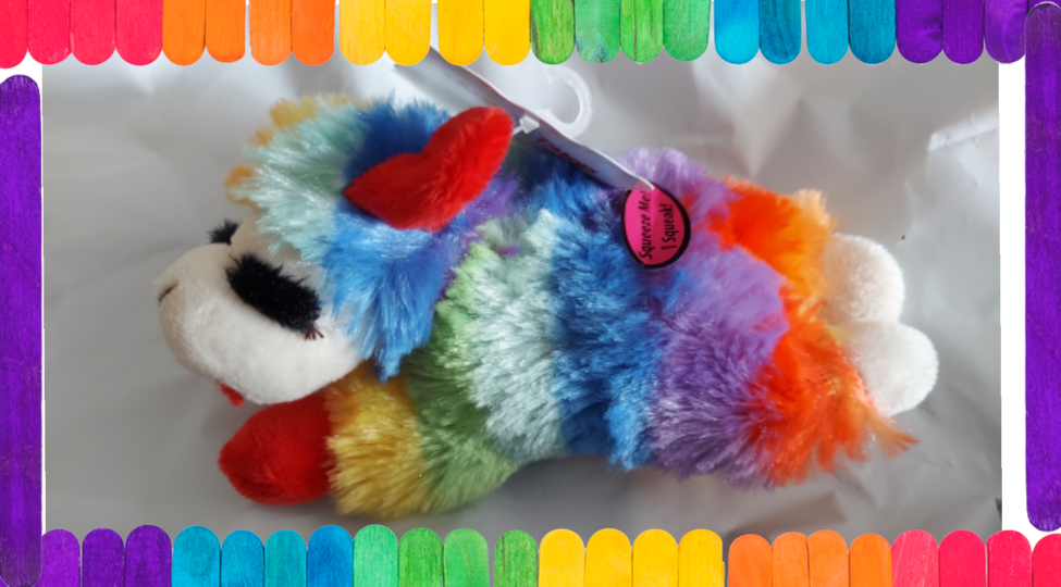 Rainbow Pride Lamb Chop Plush Squeaker Dog Toy 6 inch mini