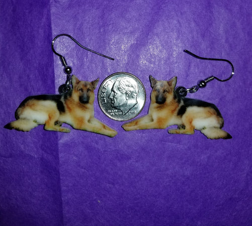 K9 German Shepherd Dog laying down lightweight earrings