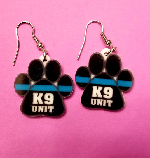 Thin Blue Line K9 Dog Paw Print Lightweight Earrings
