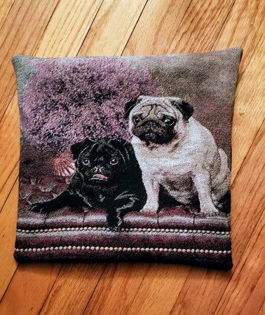 Tapestry Black and Fawn Pug Dog Pillow