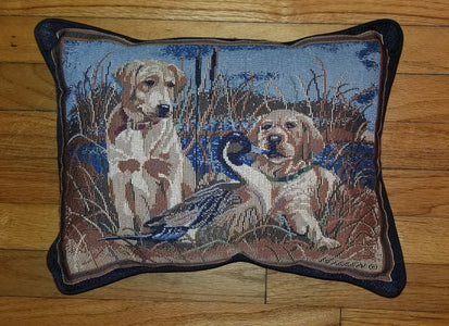 Yellow Labrador Retriever Dog with Ducks Tapestry Throw Pillow