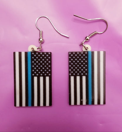 Thin Blue Line American Flag Lightweight Earrings