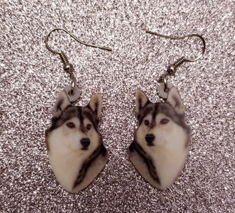 Siberian Husky Wolf Dog Lightweight Earrings Jewelry