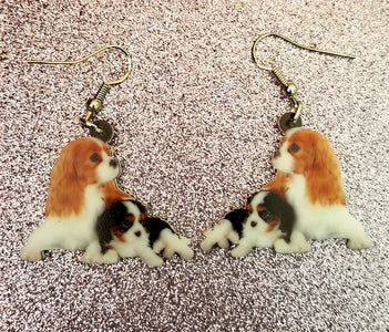 Cavalier King Charles Spaniel Blenheim Ruby Dog Design 3 mom and puppy lightweight earrings jewelry
