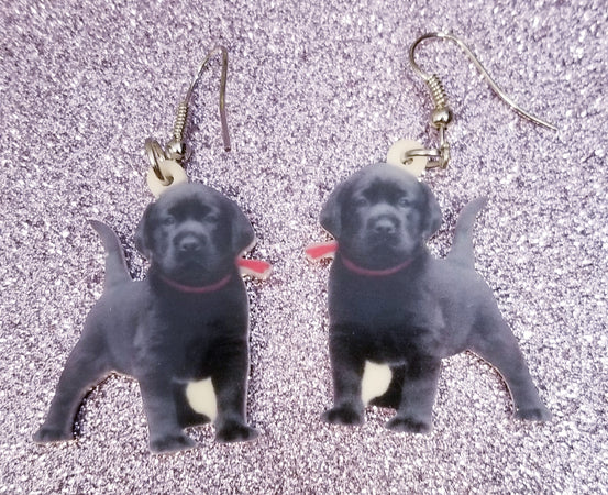 Puppy Black Labrador Retriever Dog Lightweight Earrings Jewelry