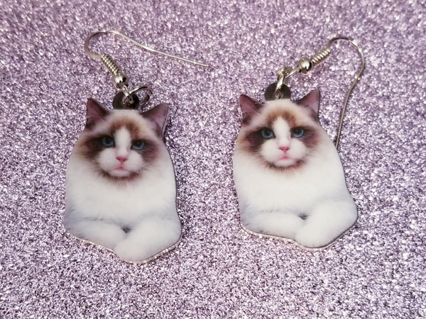 Ragdoll Showshoe Cat Kitty Kitten Lightweight Earrings Jewelry