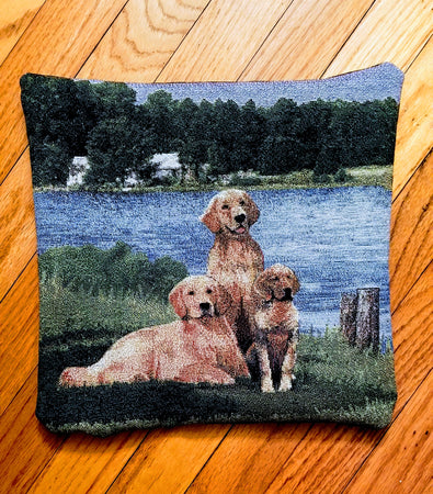 Golden Retriever Dog and Puppies Tapestry Pillow