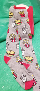 Movie, Popcorn, Hamburger and Shake Foodie Socks