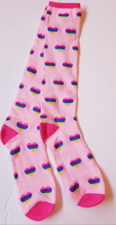 Pink Rainbow Pride and Support Hearts Knee Hi Socks