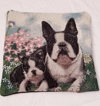 Boston Terrier and Puppy Dog Tapestry Throw Pillow