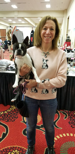 Boston Terrier Dog Ladies Pink Puppy Sweater