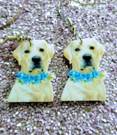 Yellow Labrador with Flowers Retriever Dog Lightweight Earrings Jewelry