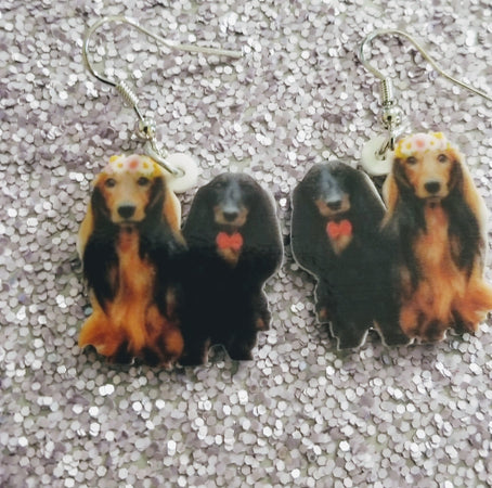 Long Haired Dachshund Doxie Dog Lightweight Earrings