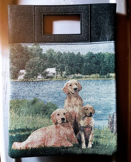 Golden Retriever Dog and Puppy Lakeside Handbag Purse Computer Bag