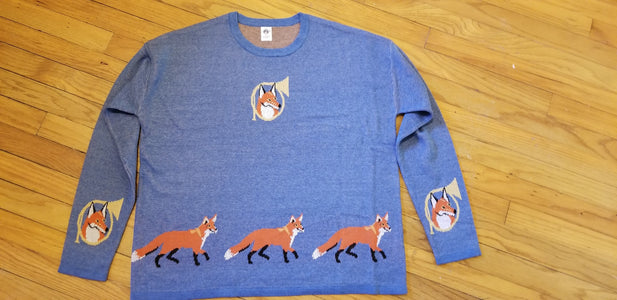 Red Fox Wildlife With Hunting Horn Ladies Knit Sweater