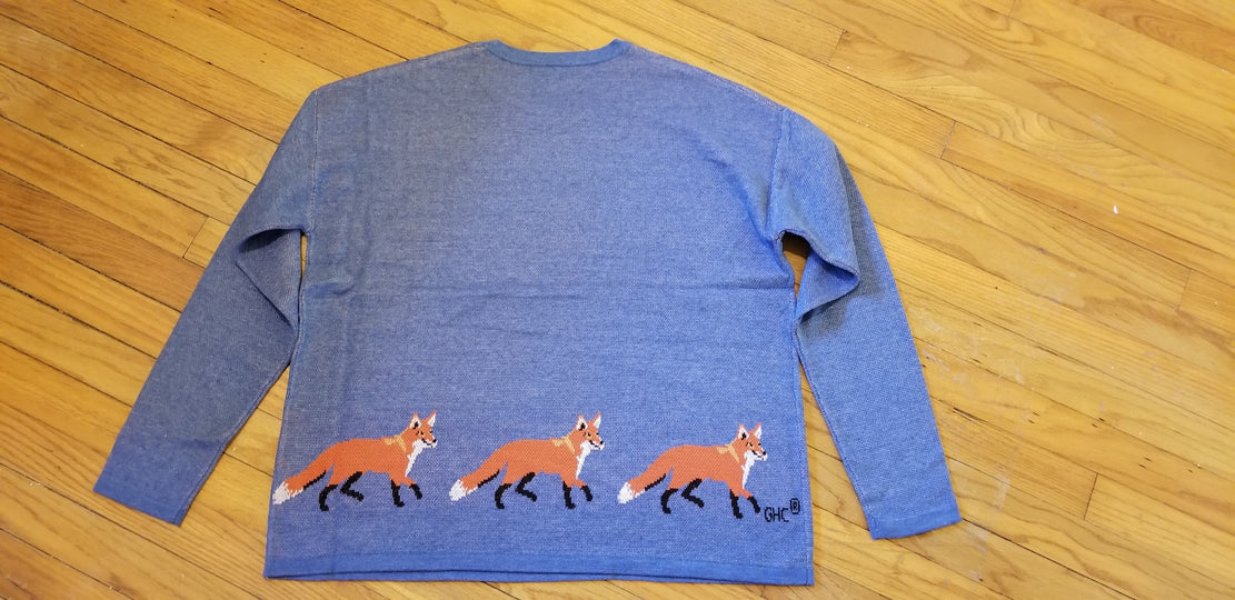Red Fox Wildlife With Hunting Horn Ladies Knit Sweater