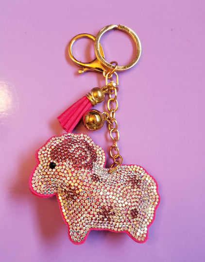 Red Fox, Sheep, Pig, Cow Crystal Rhinestone Keychain Key Fob Purse Backpack Charm