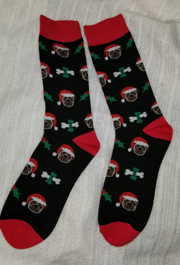Pug Dog Santa Claus Holiday Christmas Ladies Novelty Socks