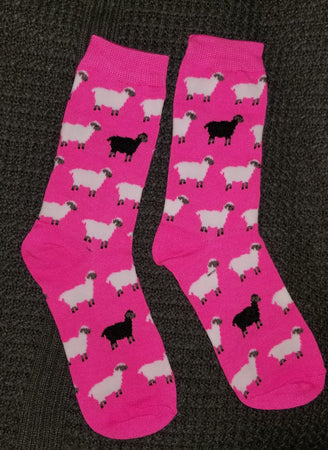 Black and White Sheep Lamb Ewe Herding Ladies Pink Socks
