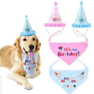 Happy Birthday to Puppy Dog! Party Hat and Bandana Set Pink or Blue