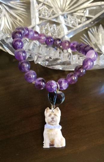 Cairn Terrier Dog Purple Heart Crystal Bead Bracelet