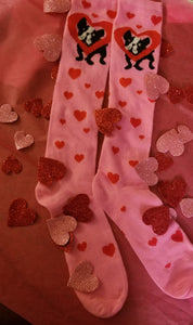 Boston Terrier French Bulldog Ladies Valentine's Day Heart Socks