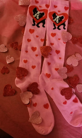 Boston Terrier French Bulldog Ladies Valentine's Day Heart Socks